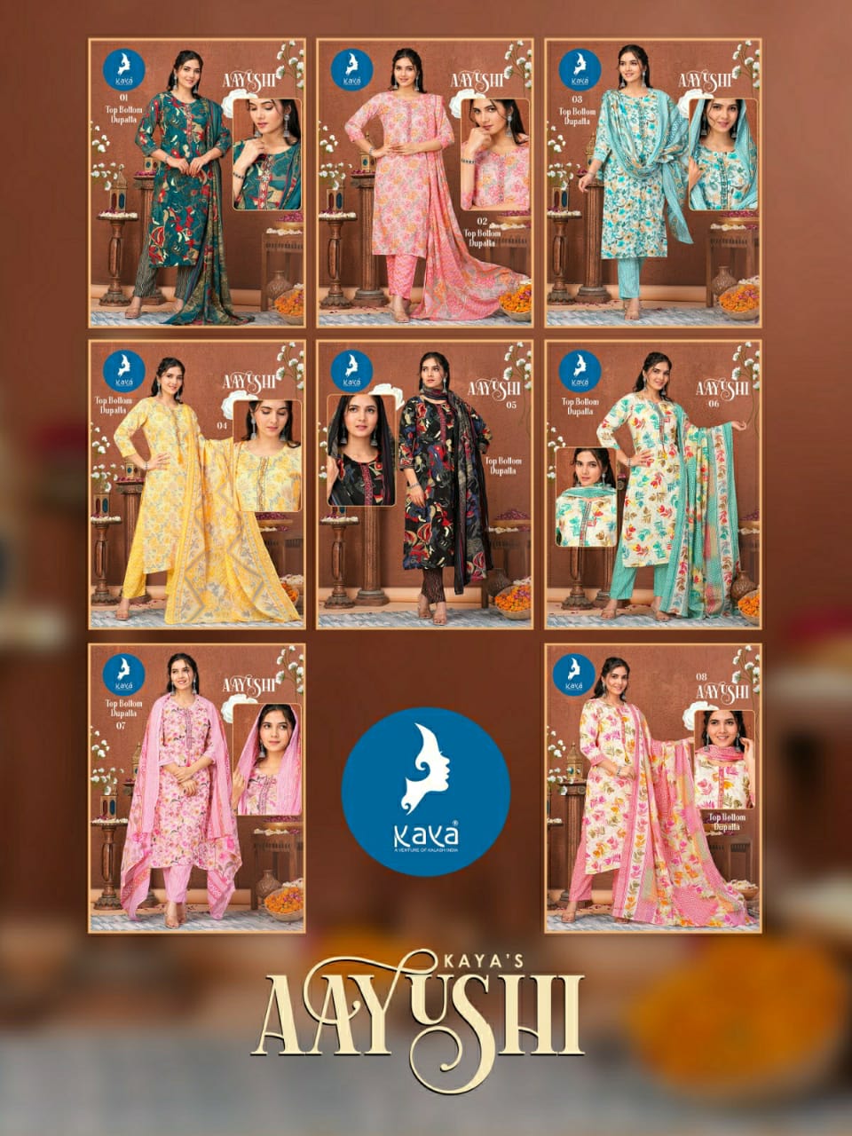 Aayushi By Kaya Rayon Foil Printed Kurti With Bottom Dupatta Wholesale Clothing Suppliers In India
